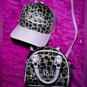 Von Dutch & Iamgia Leopard Print Cap & Mini Crossbody - Light Pink Trim